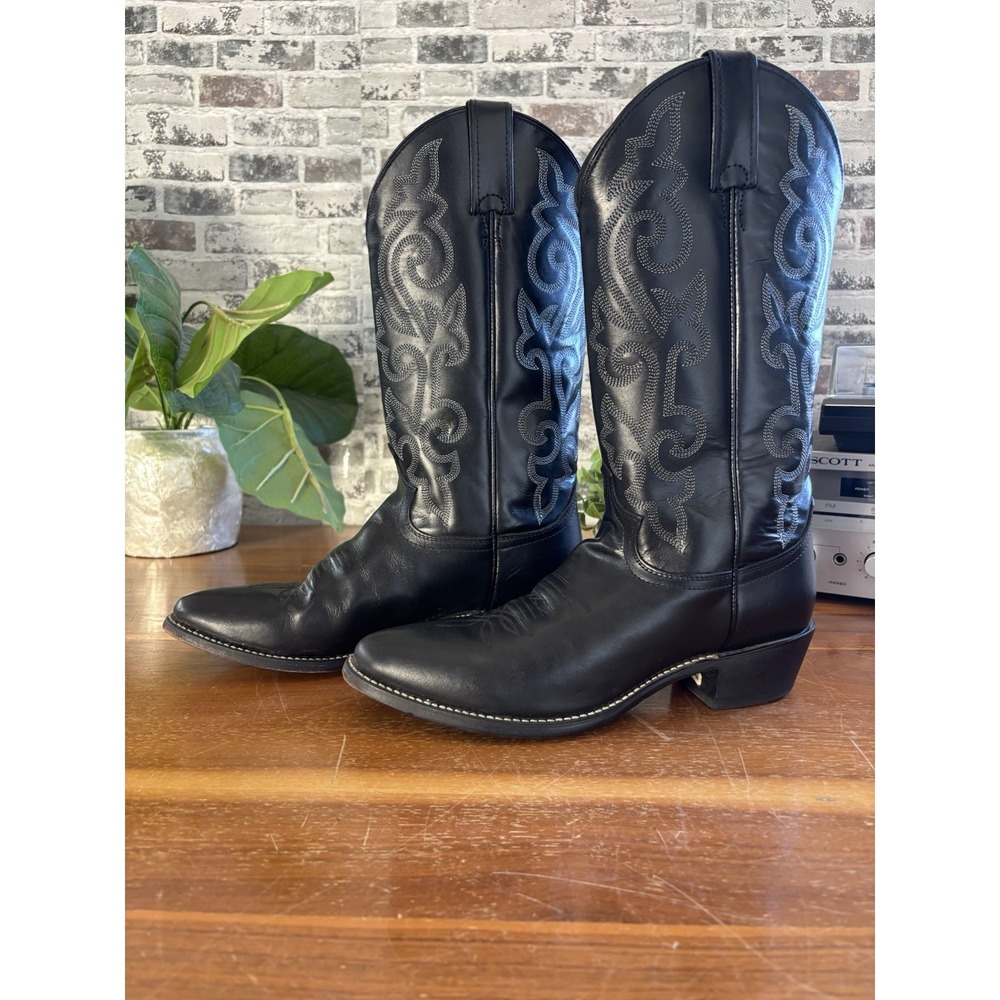 Justin 1409⭐️Classic Black London Calf Leather Western Cowboy Boots⭐️Mens 9 D